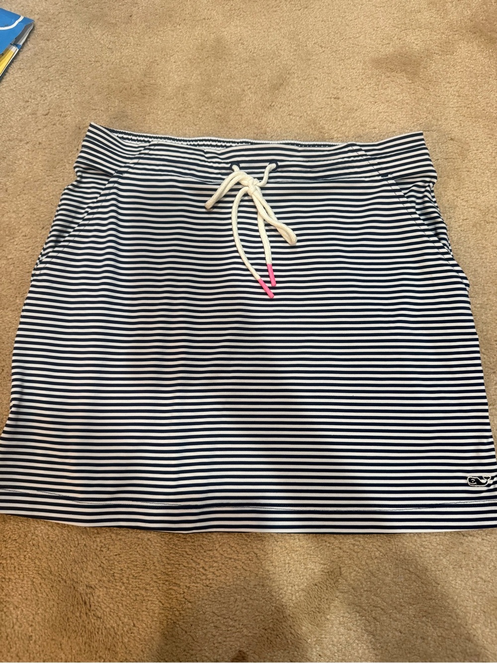 Vineyard Vines Navy & White Striped Drawstring Mini Skirt